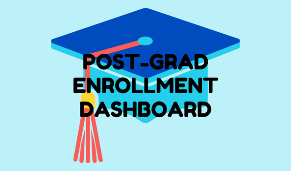 text that says "Post-Grad Enrollment Dashboard" in front of a graphic of a graduation cap
